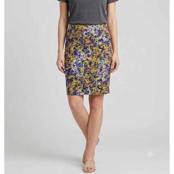 LuLaRoe Dresses & Skirts - Lularoe Cassie Pencil Skirt Woman’s Size XL Blue Yellow Pink Paisley Abstract